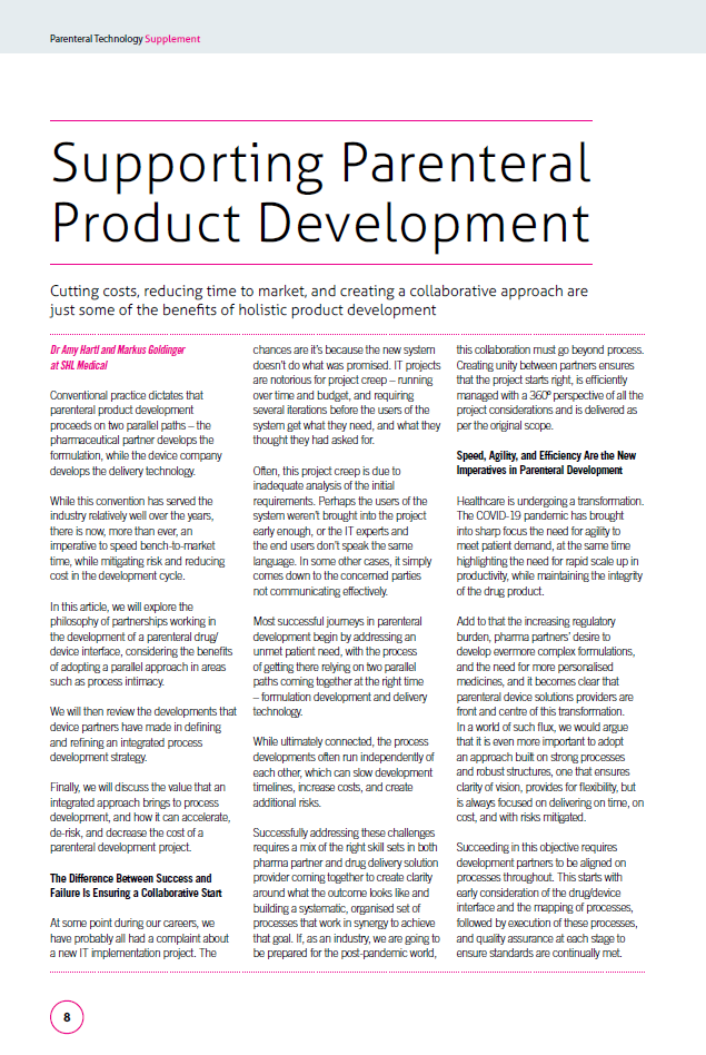 Image of SHL Medical magazine article on process development