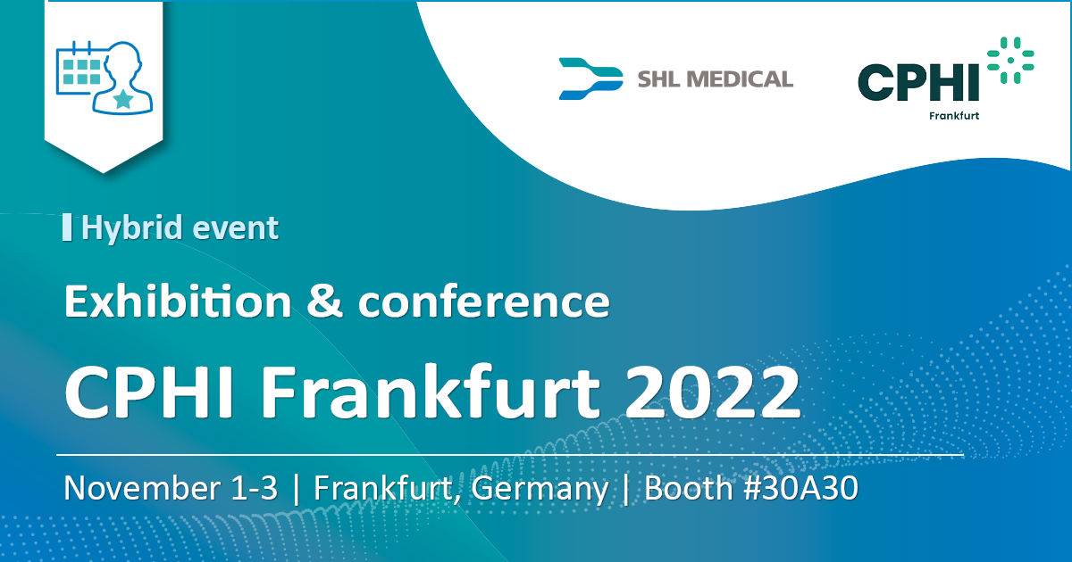 Banner of event participation announcement by SHL Medical titled “SHL Medical participates in the CPHI Frankfurt 2022”