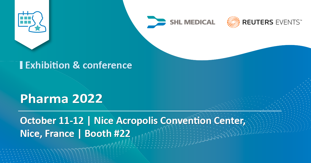Banner of event participation announcement by SHL Medical titled “SHL Medical to attend Pharma 2022”