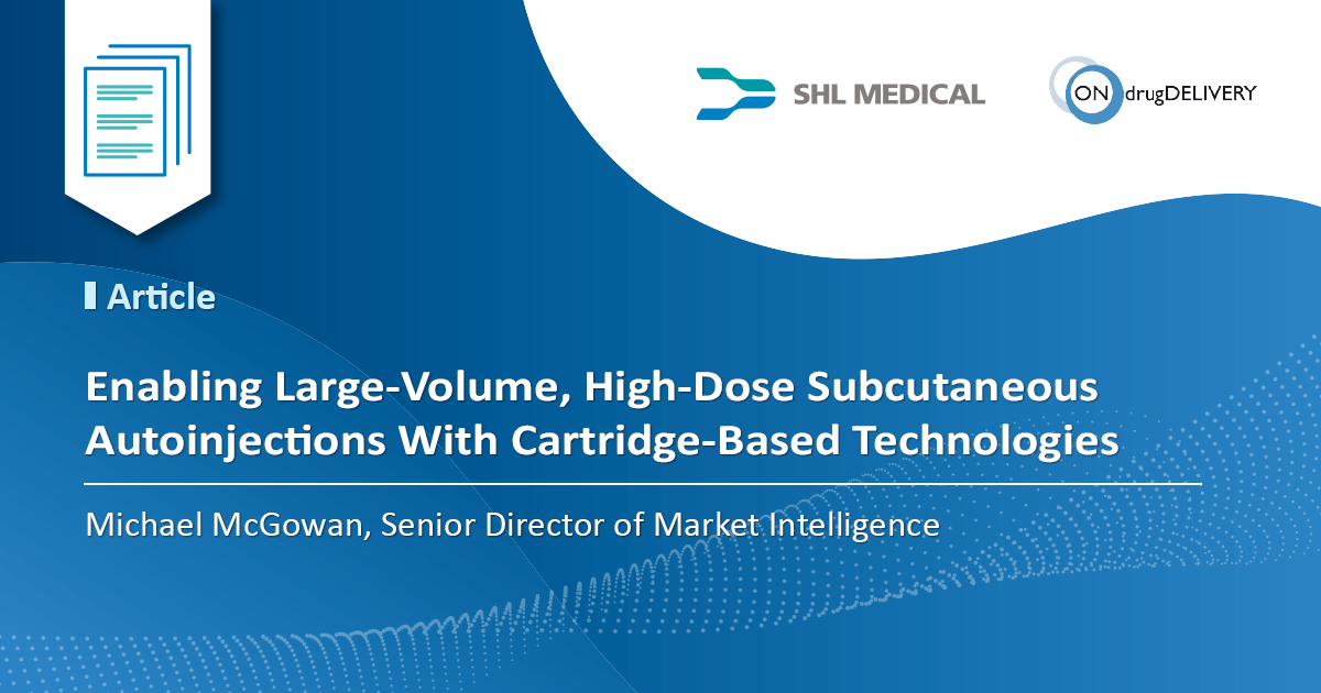 A banner image of SHL Medical’s February 2023 ONdrug Delivery magazine article by Senior Director of Market Intelligence Michael McGowan about the Maggie autoinjectors