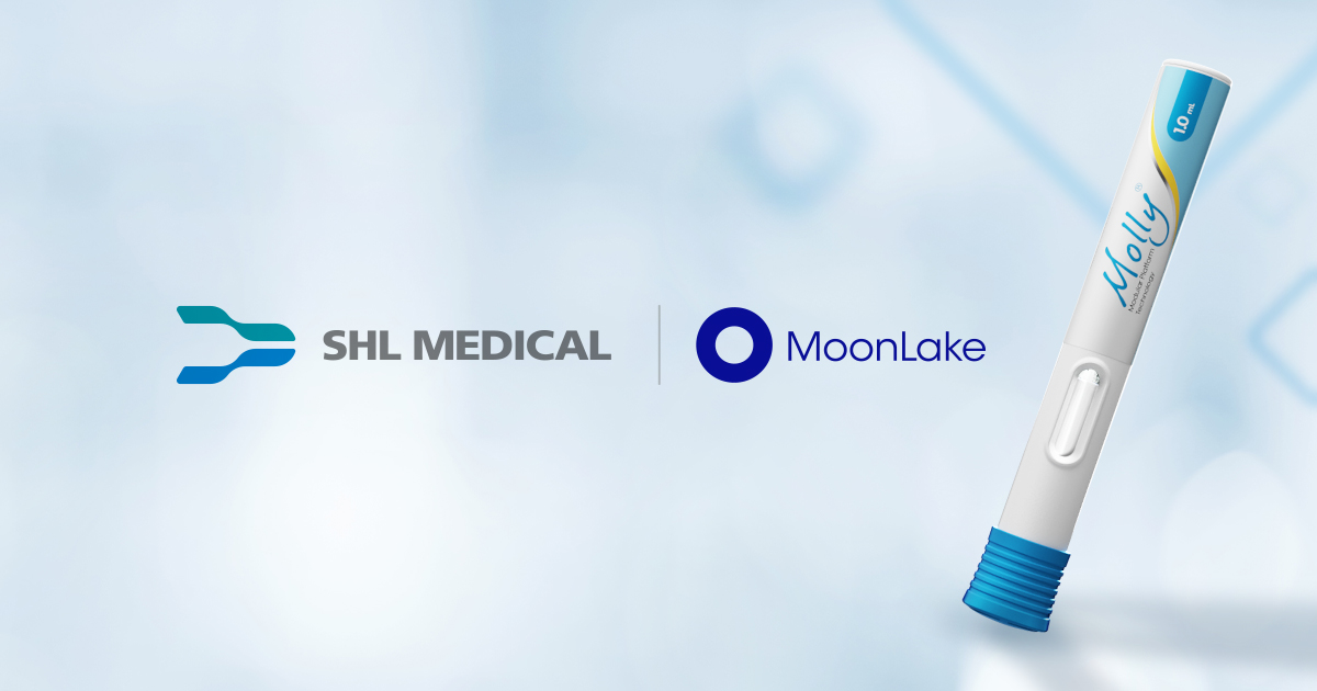 Banner image for SHL Medical and MoonLake Immunotherapeutics's announcement to develop Molly pre-filled syringe autoinjector for sonelokimab