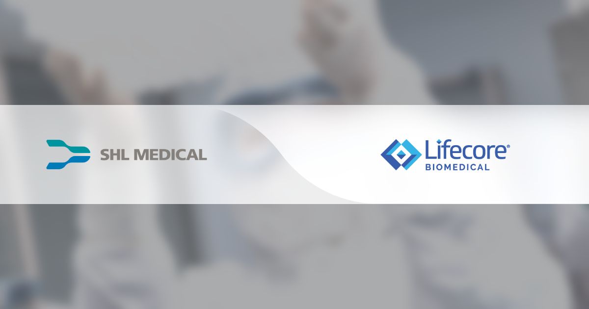 Banner image with pre-filled syringe and cleanroom CDMO drug formulation handling with logos from SHL Medical and Lifecore Biomedical